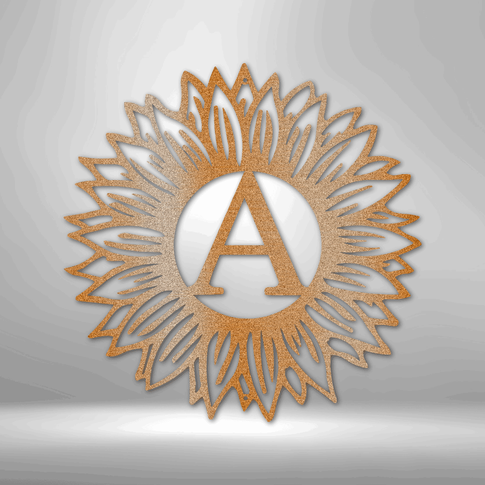 Custom Sunflower Initial Metal Art Sign