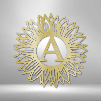 Custom Sunflower Initial Metal Art Sign
