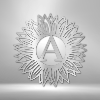 Custom Sunflower Initial Metal Art Sign