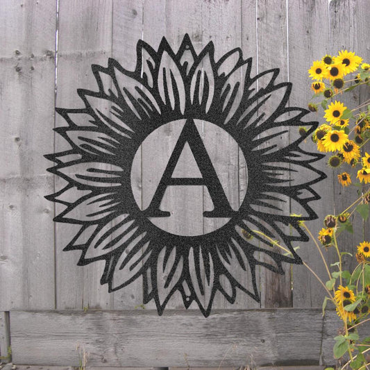 Custom Sunflower Initial Metal Art Sign