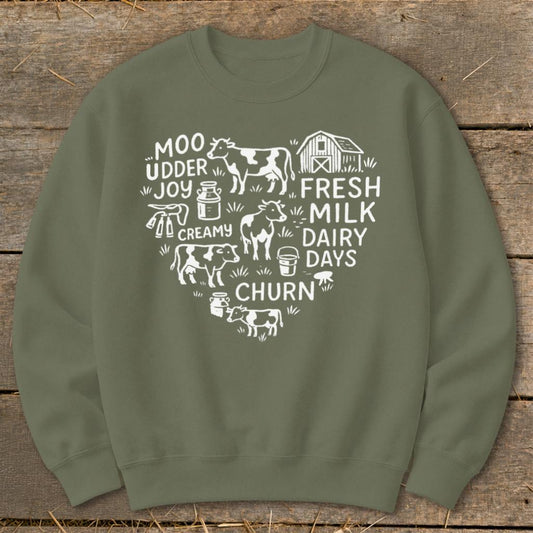 Dairy Farm Heart Sweatshirt - Military Green