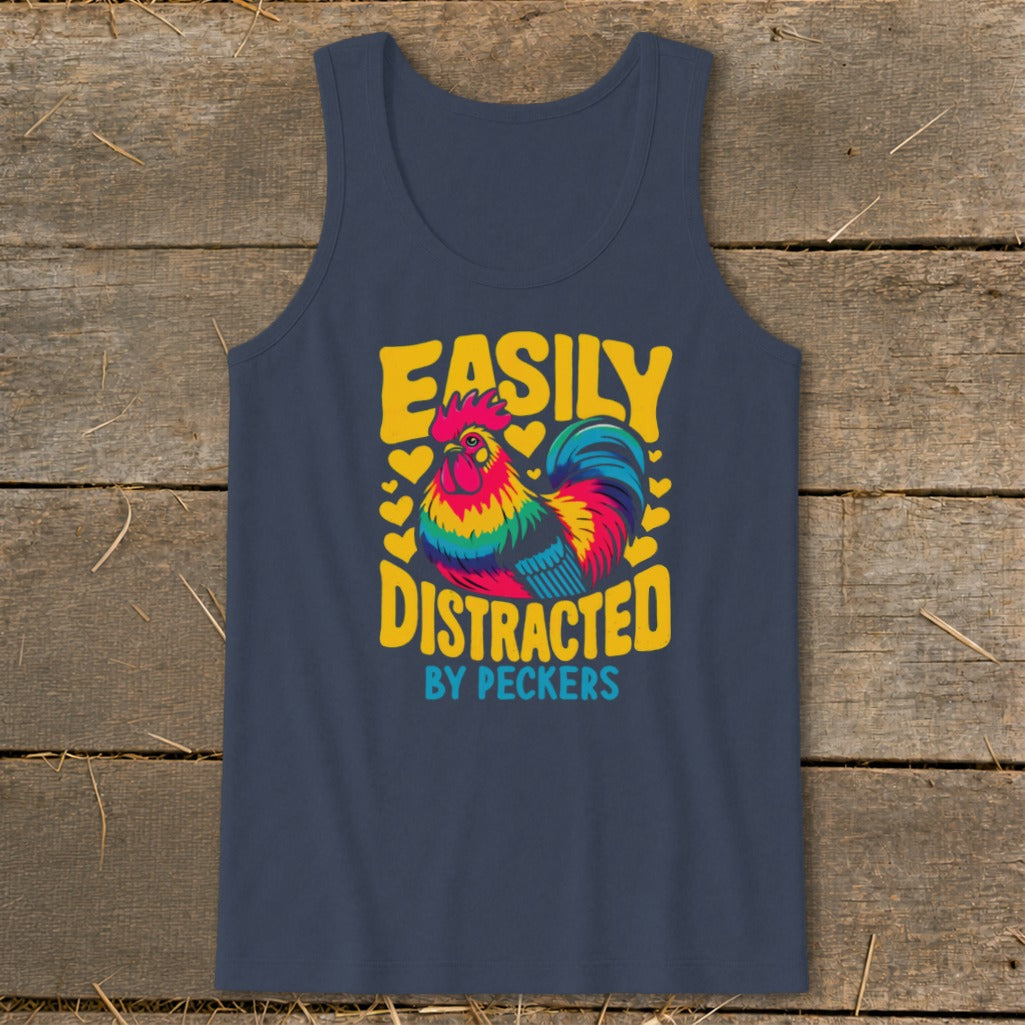 Distracted by Peckers Tank Top - Navy