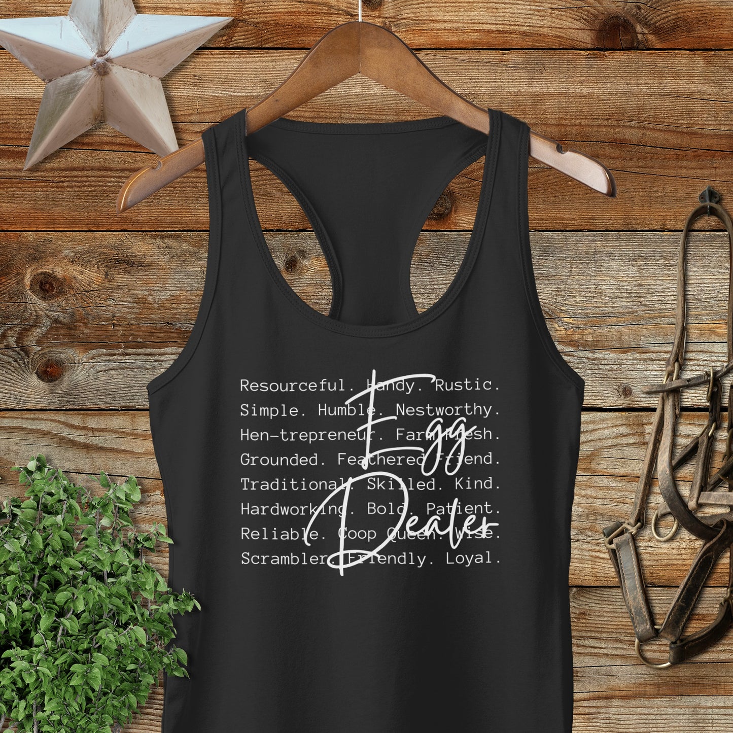 Egg Dealer Words Racerback Tank