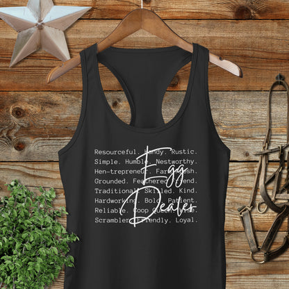 Egg Dealer Words Racerback Tank