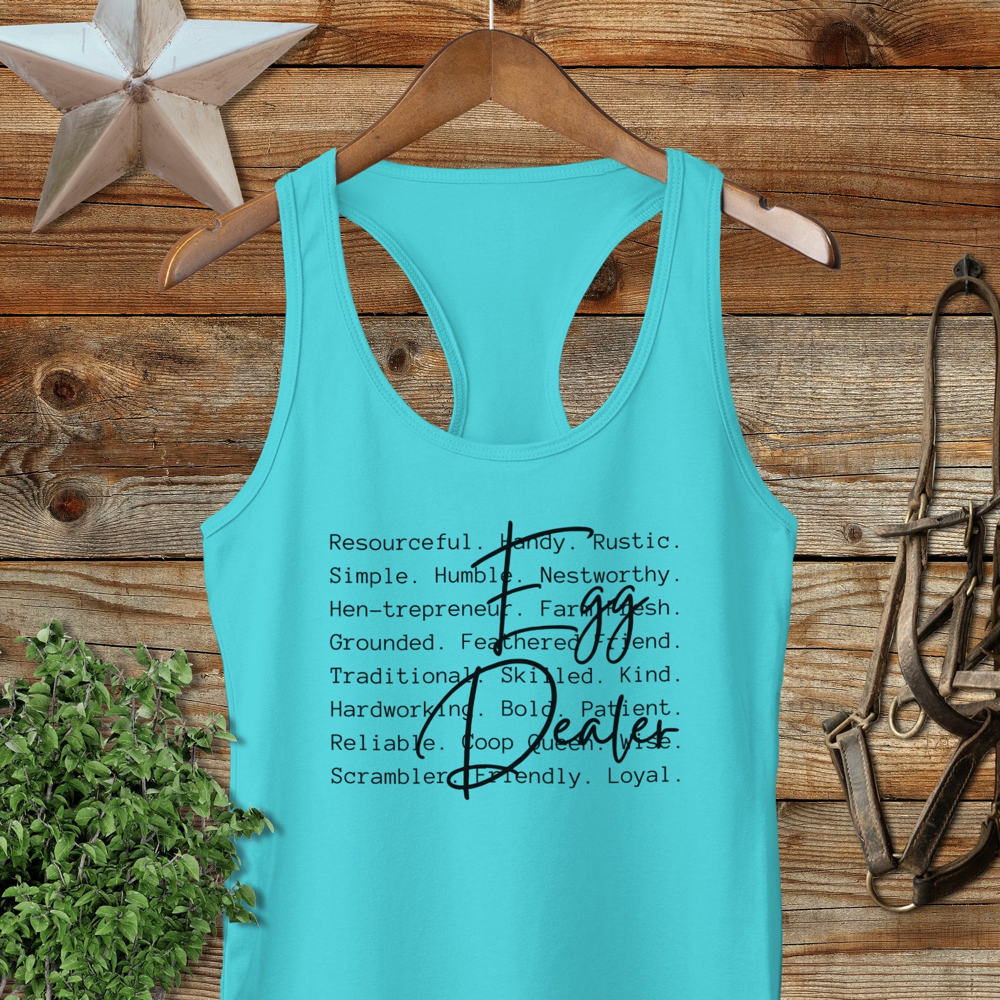 Egg Dealer Words Racerback Tank