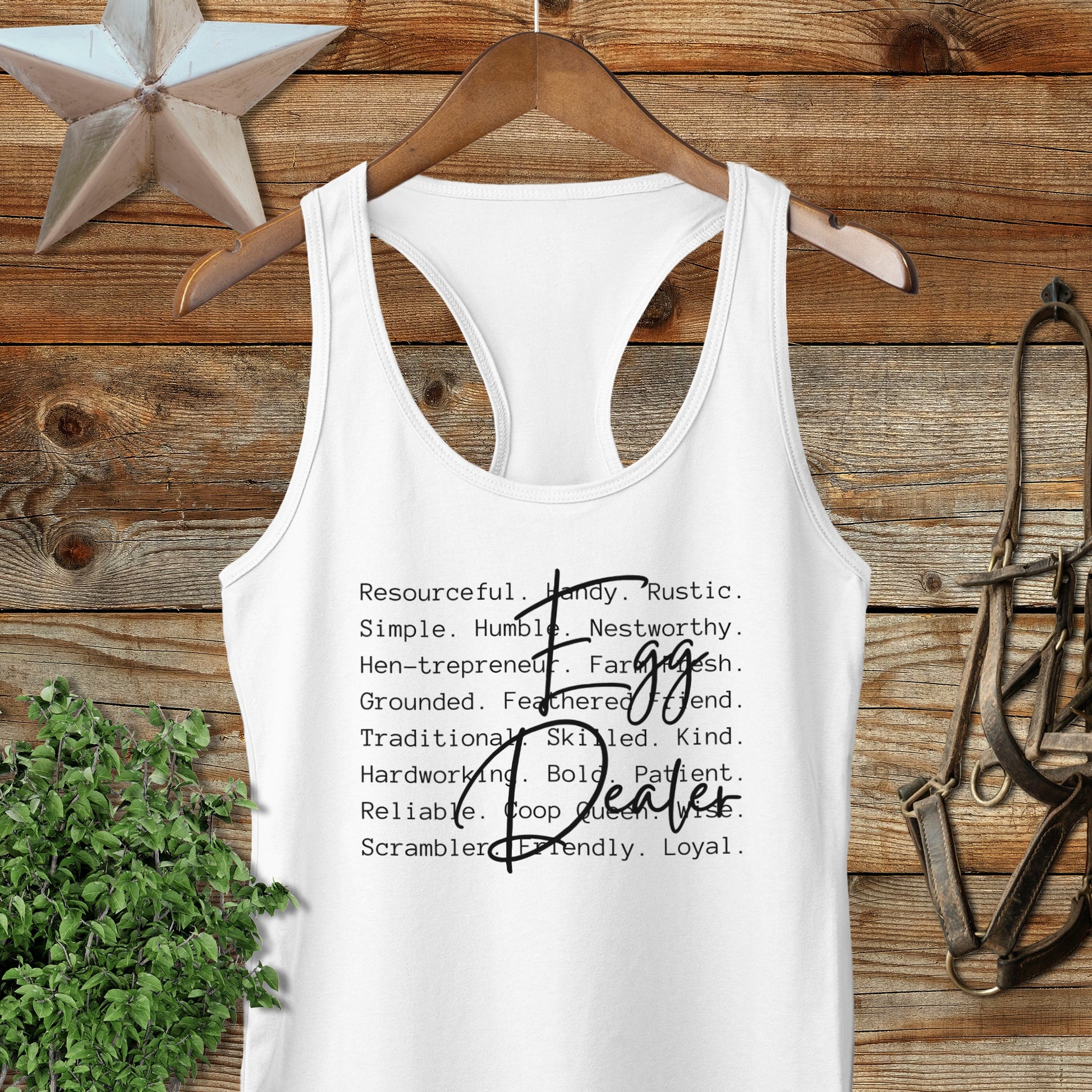 Egg Dealer Words Racerback Tank