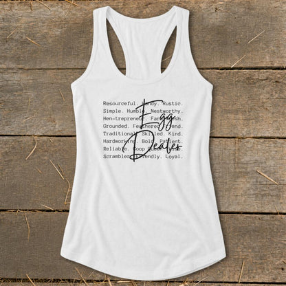 Egg Dealer Words Racerback Tank