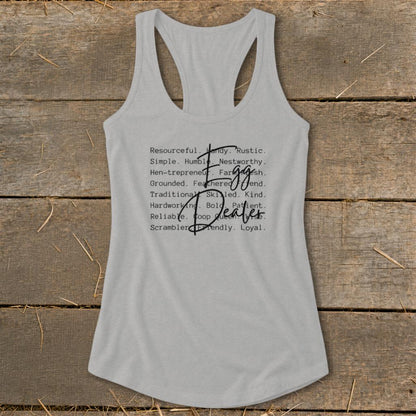 Egg Dealer Words Racerback Tank