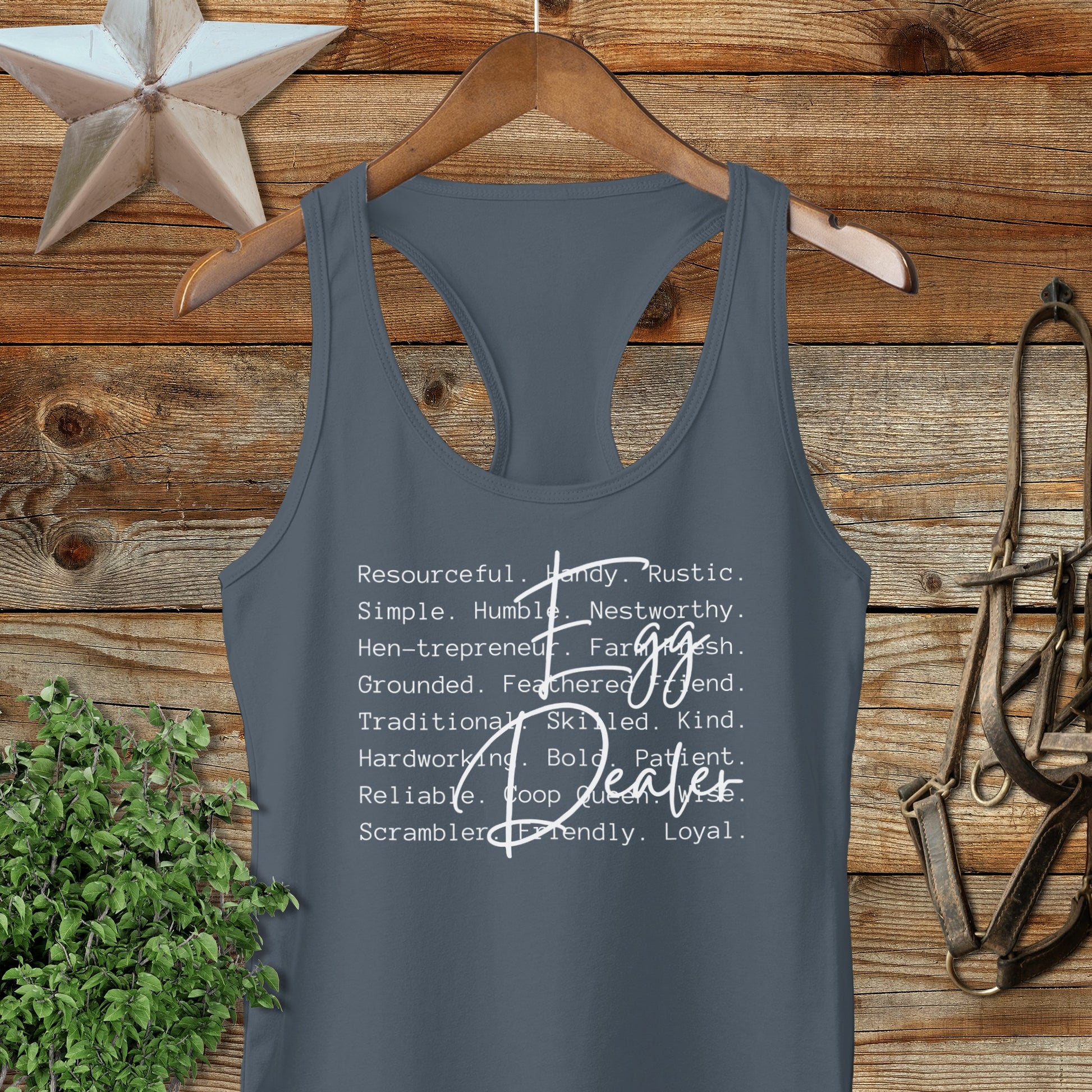 Egg Dealer Words Racerback Tank
