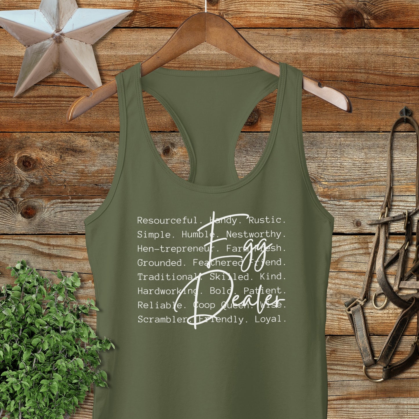 Egg Dealer Words Racerback Tank