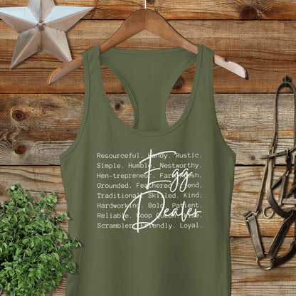 Egg Dealer Words Racerback Tank