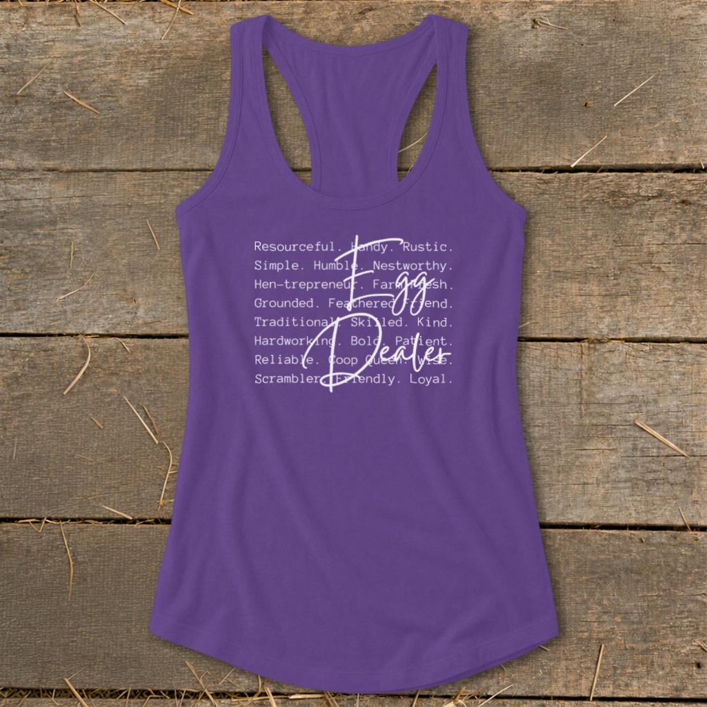 Egg Dealer Words Racerback Tank