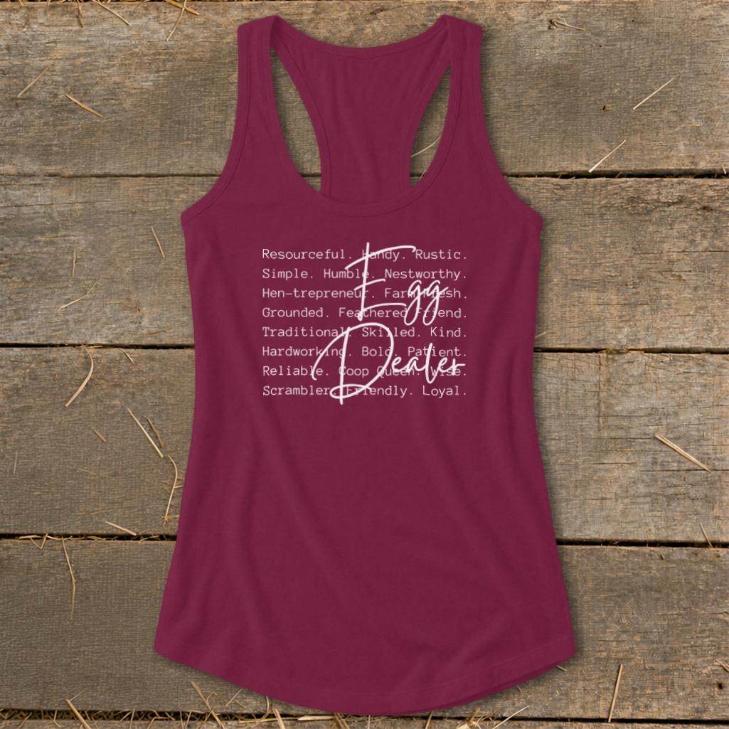 Egg Dealer Words Racerback Tank