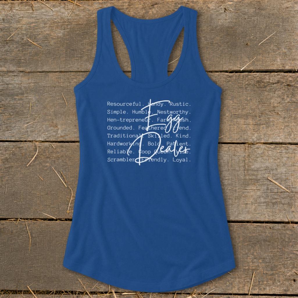 Egg Dealer Words Racerback Tank