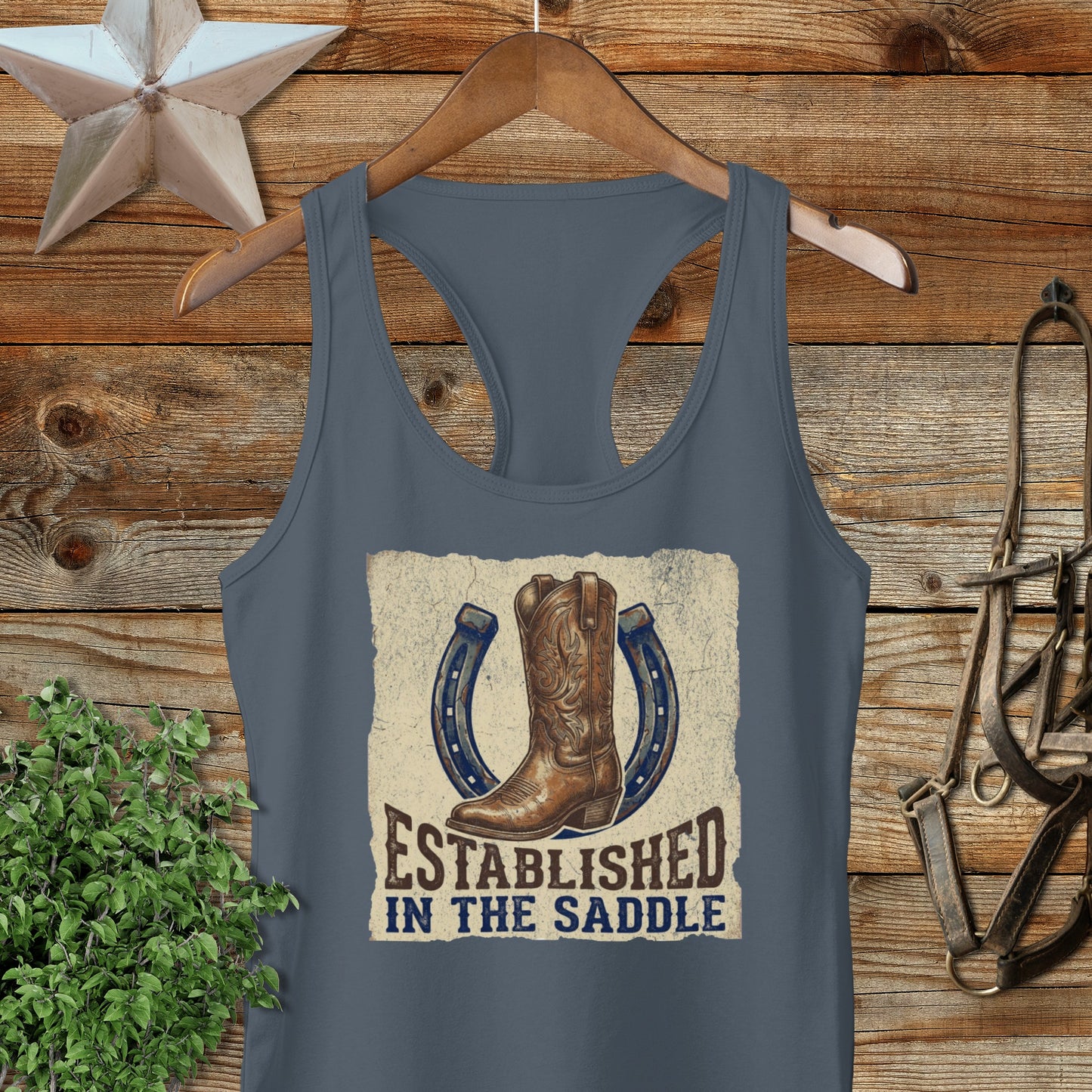 Established in the Saddle Western Racerback Tank