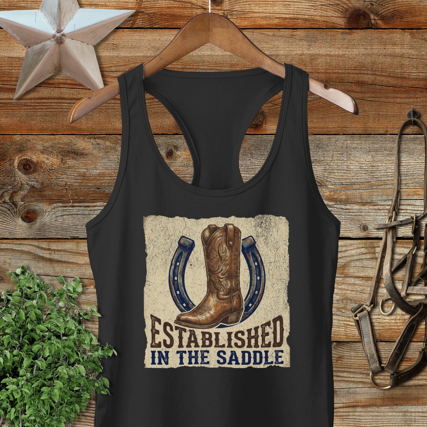 Established in the Saddle Western Racerback Tank
