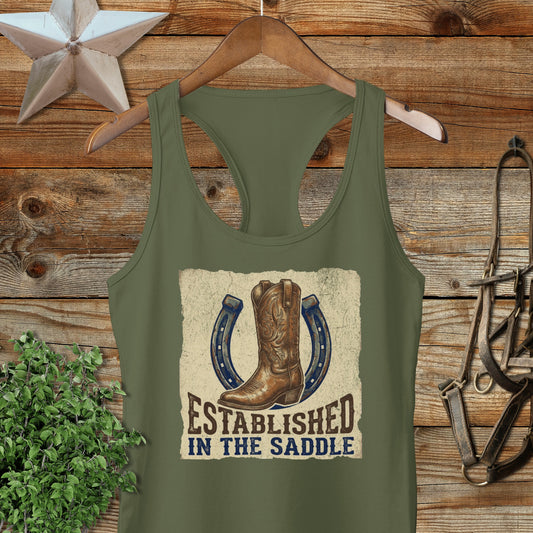 Established in the Saddle Western Racerback Tank