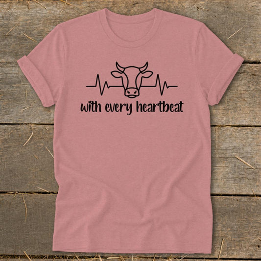 Every Heartbeat Cow Softstyle Tee - Heather Mauve