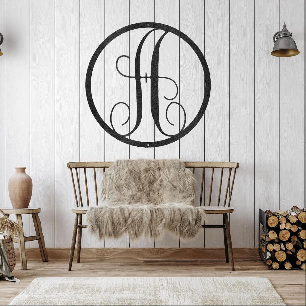 Fancy Initial Circle Metal Art Sign