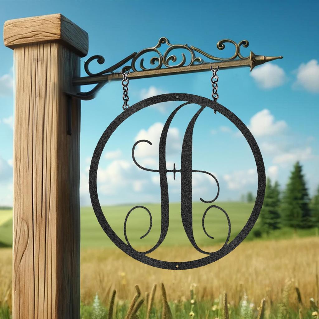 Fancy Initial Circle Metal Art Sign