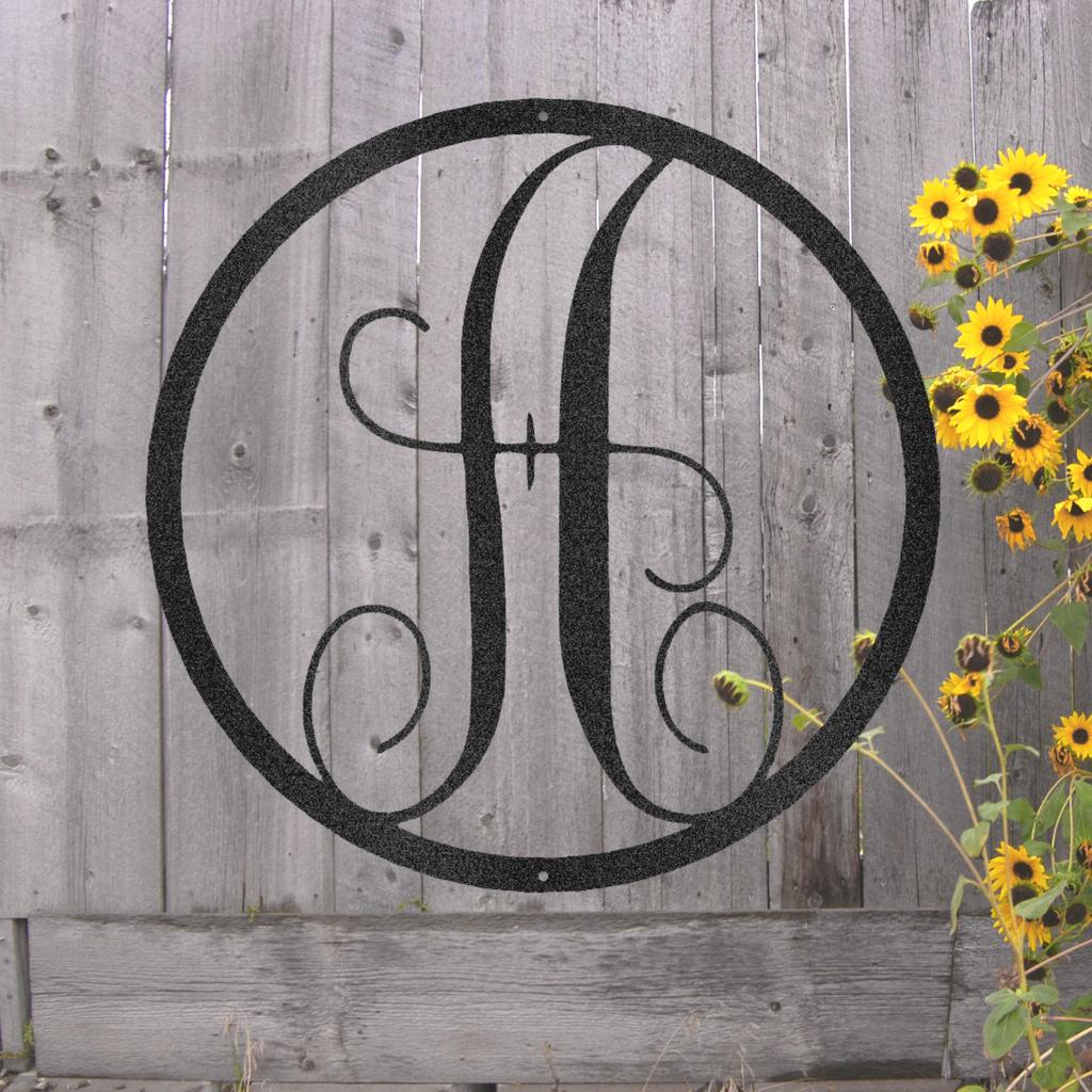 Sign Silhouette Fancy Fancy Initial Circle Metal Art Sign – In The Barn