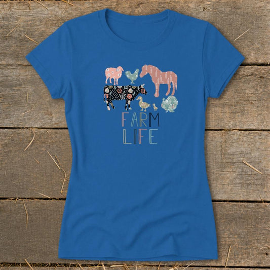 Farm Life Pattern Ladies Tee - Royal