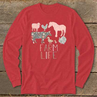 Farm Life Pattern Long Sleeve Tee