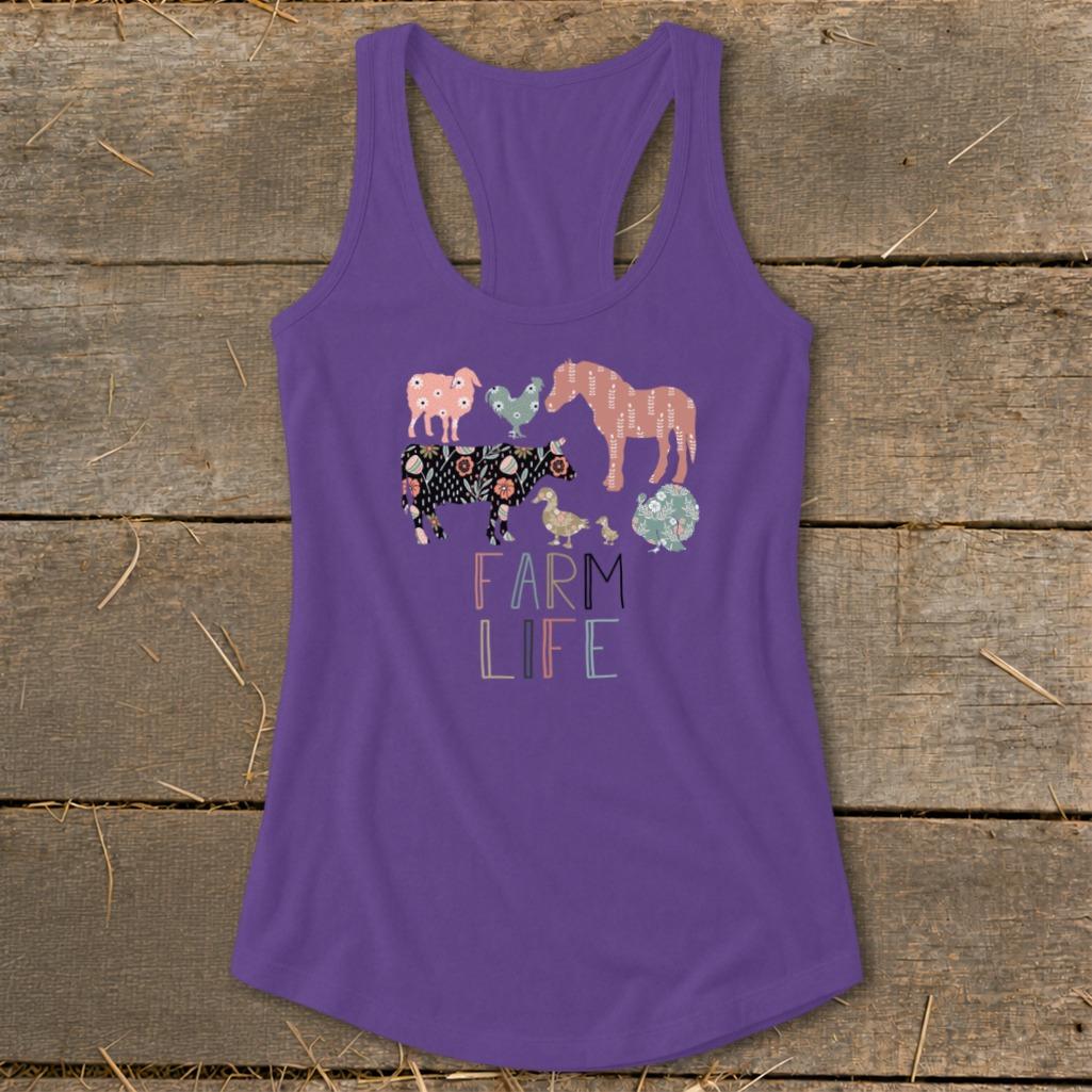 Farm Life Pattern Racerback Tank