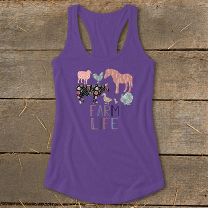 Farm Life Pattern Racerback Tank