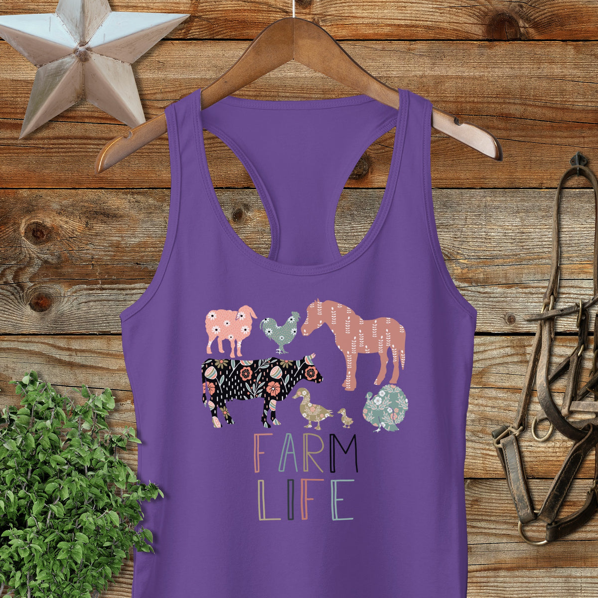 Farm Life Pattern Racerback Tank
