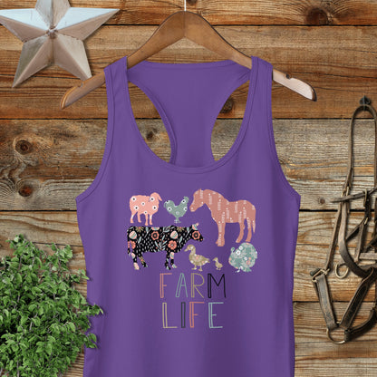 Farm Life Pattern Racerback Tank