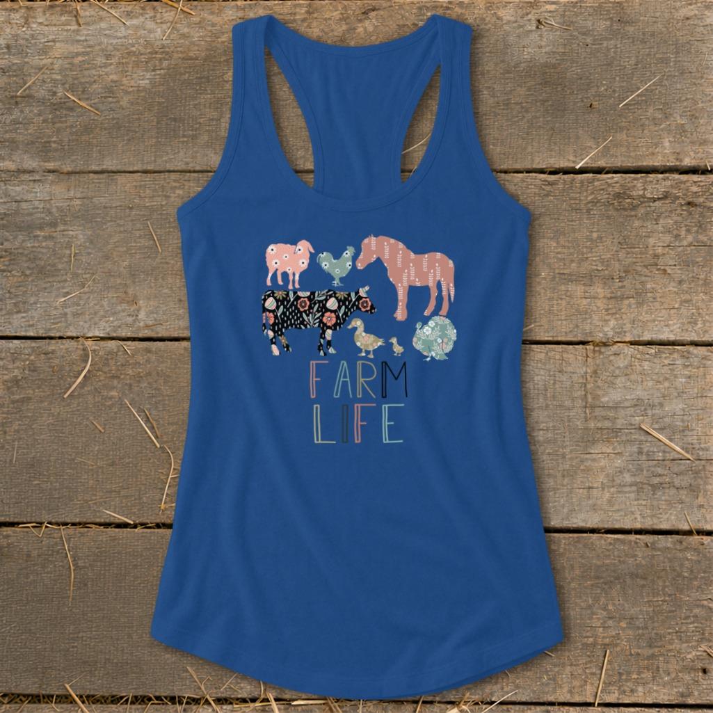 Farm Life Pattern Racerback Tank