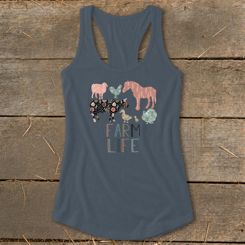 Farm Life Pattern Racerback Tank