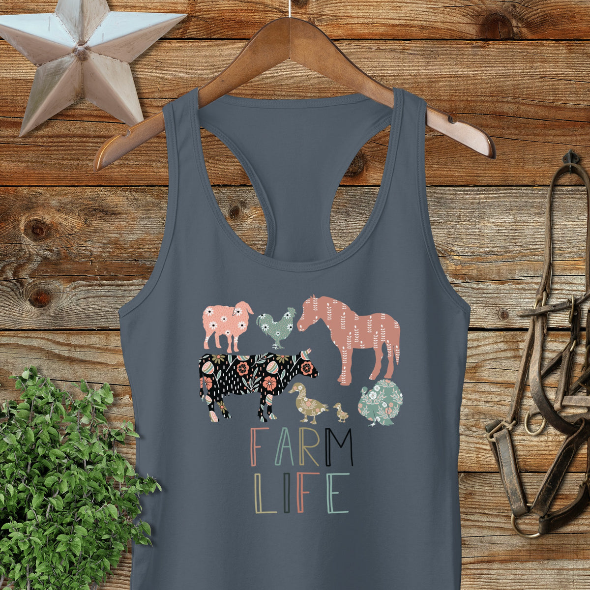 Farm Life Pattern Racerback Tank