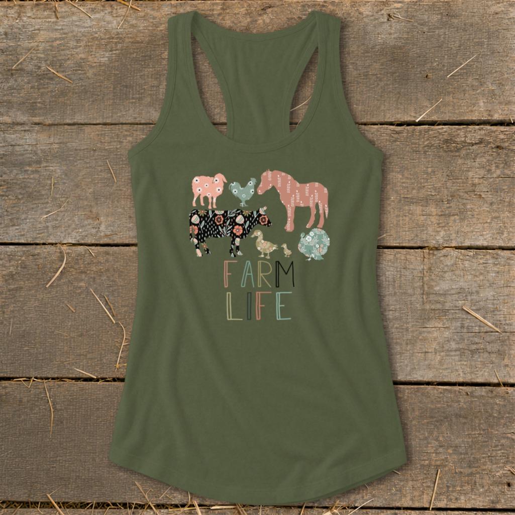 Farm Life Pattern Racerback Tank