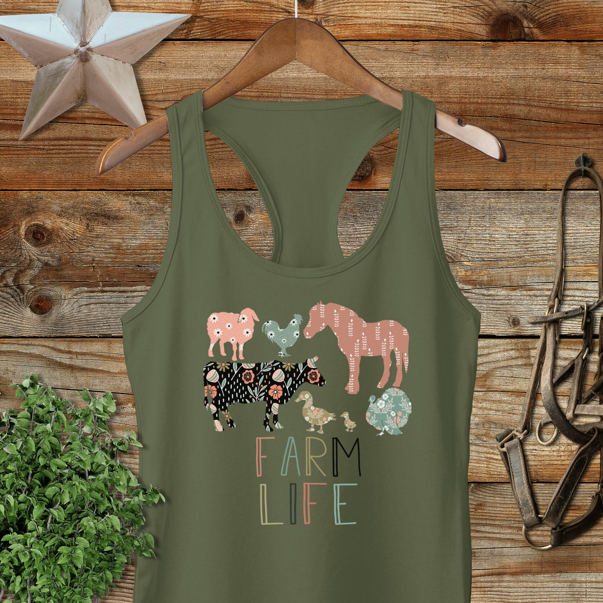 Farm Life Pattern Racerback Tank