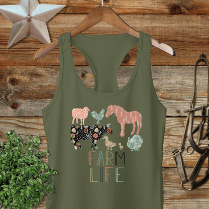 Farm Life Pattern Racerback Tank