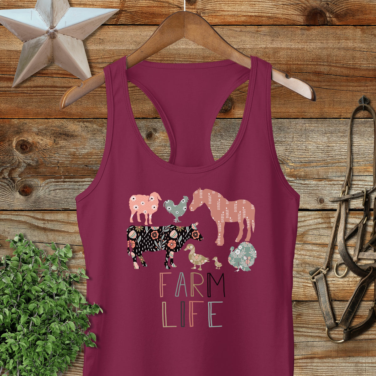 Farm Life Pattern Racerback Tank