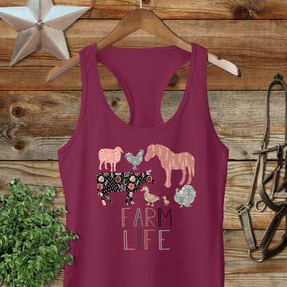 Farm Life Pattern Racerback Tank