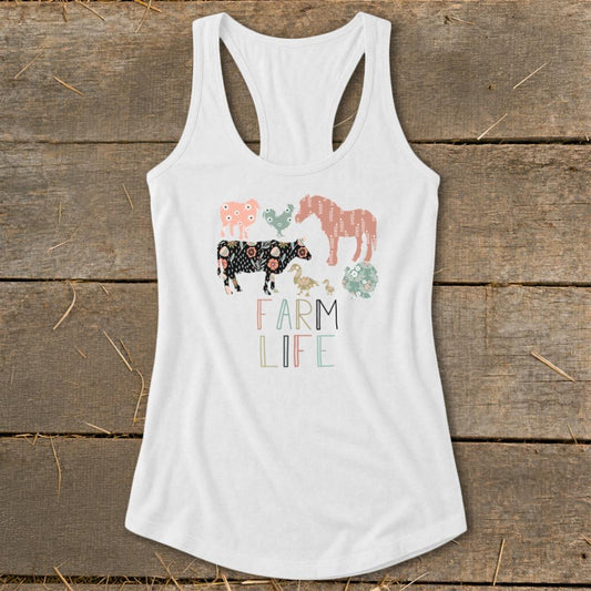 Farm Life Pattern Racerback Tank