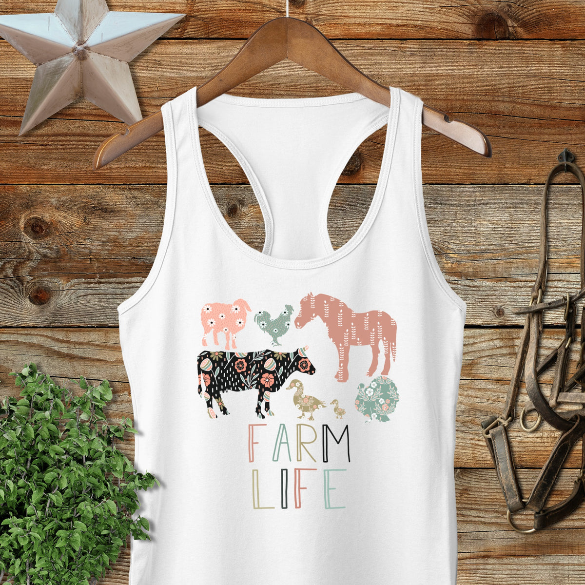 Farm Life Pattern Racerback Tank
