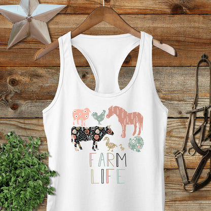 Farm Life Pattern Racerback Tank