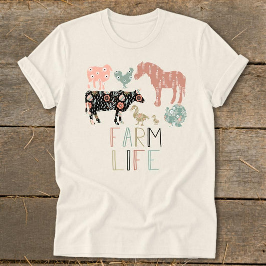 Farm Life Pattern Softstyle Tee - Natural
