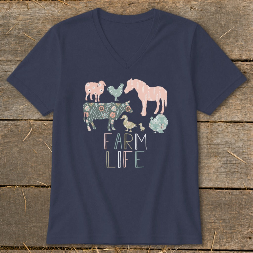 Farm Life Pattern V-neck