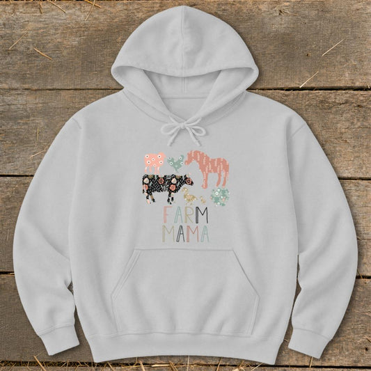 Farm Mama Pattern Hoodie - Sport Grey