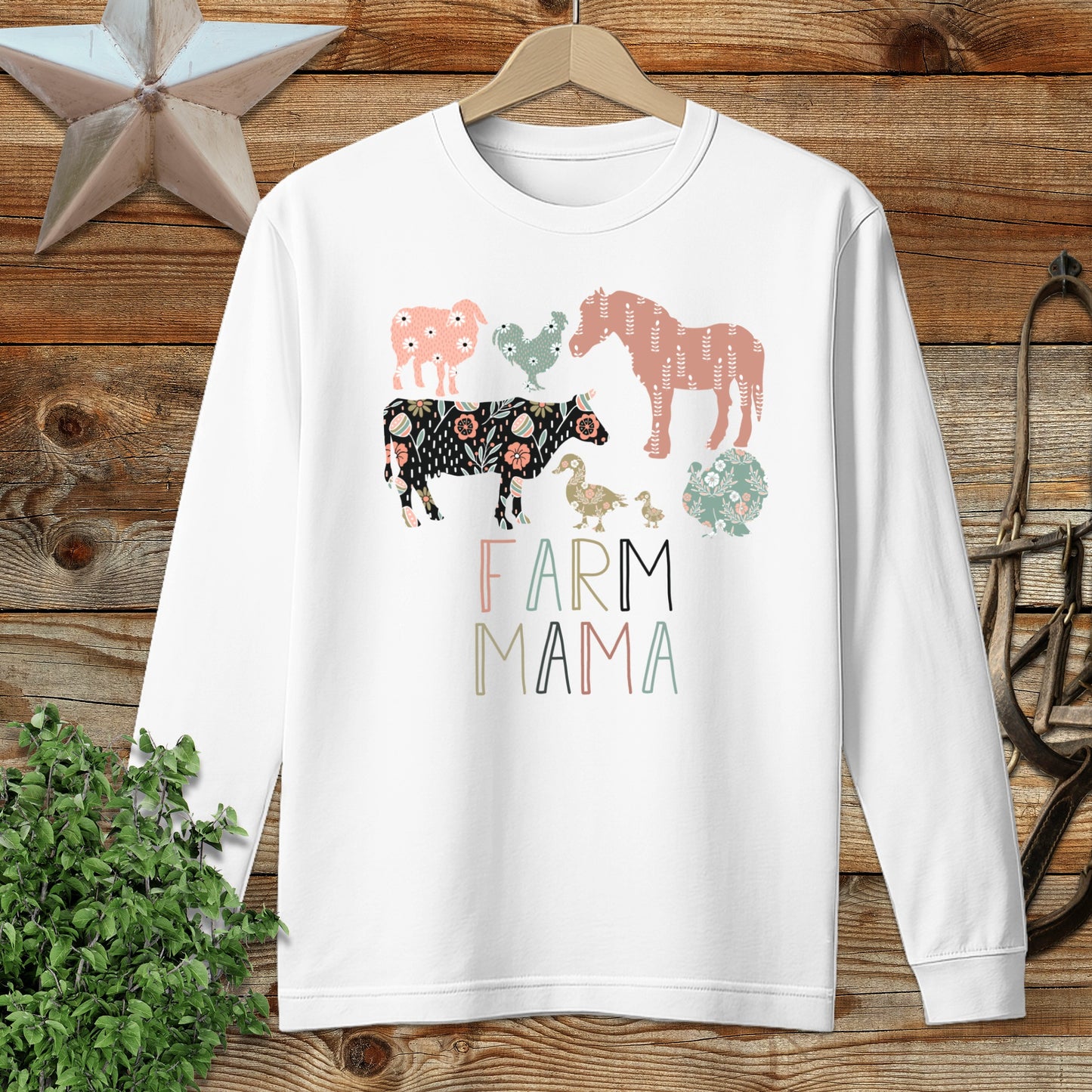 Farm Mama Pattern Long Sleeve Tee