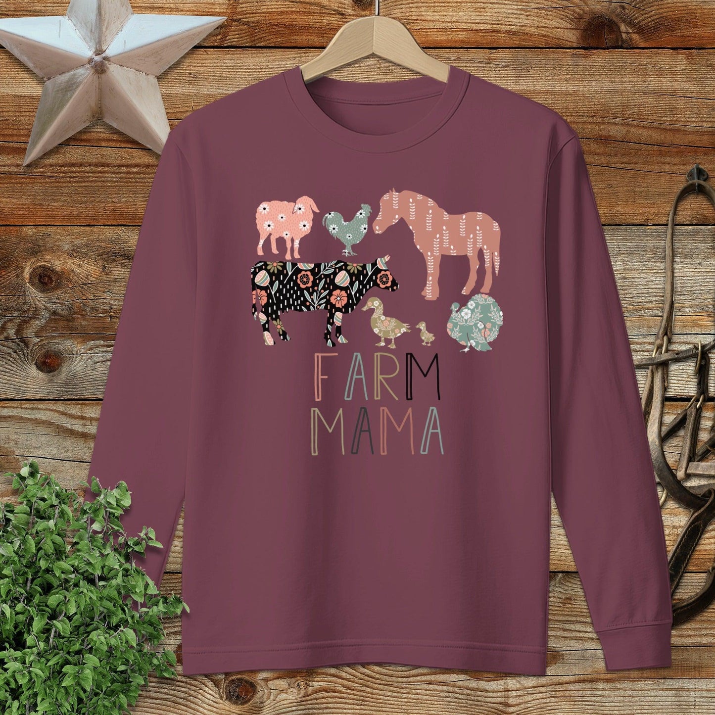 Farm Mama Pattern Long Sleeve Tee
