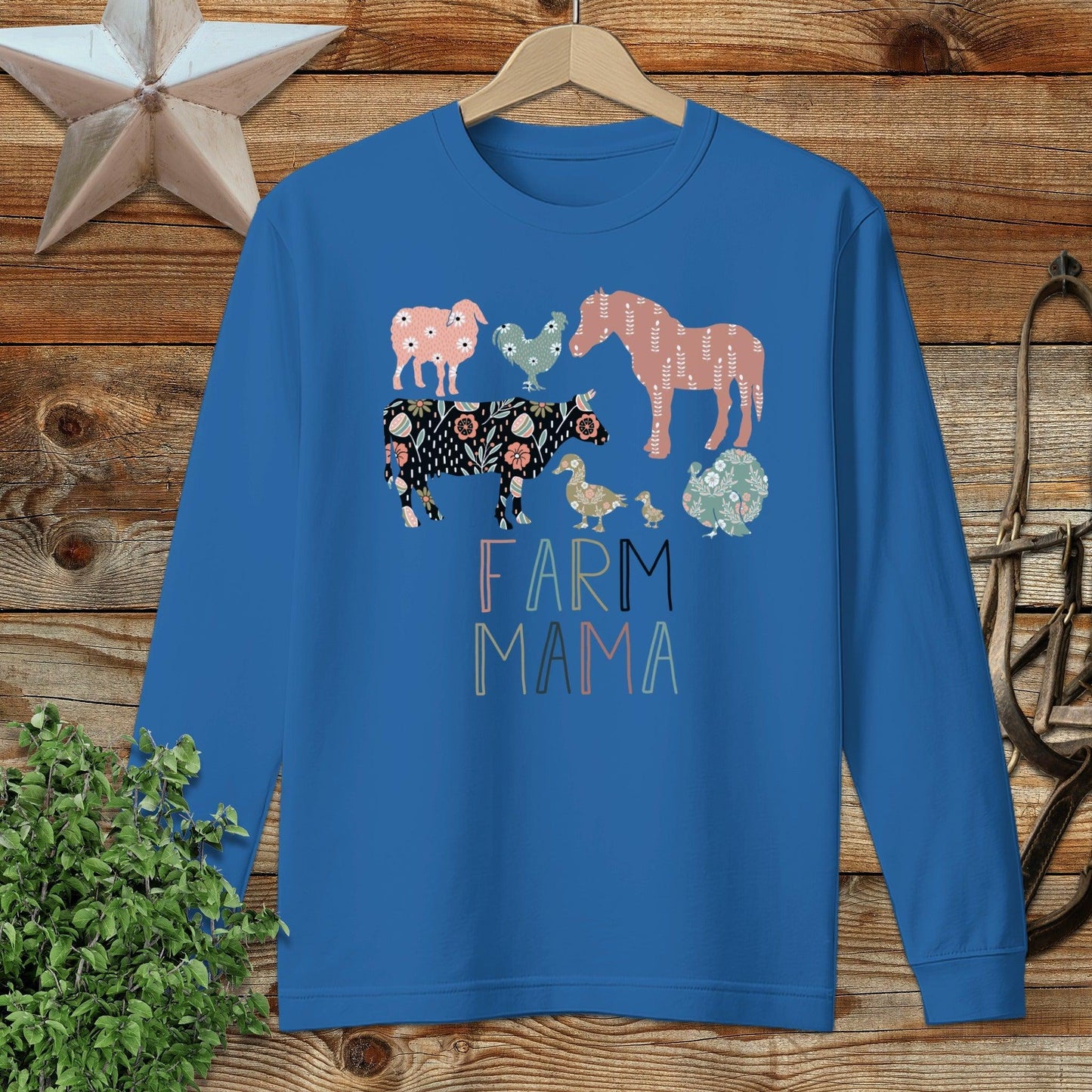 Farm Mama Pattern Long Sleeve Tee