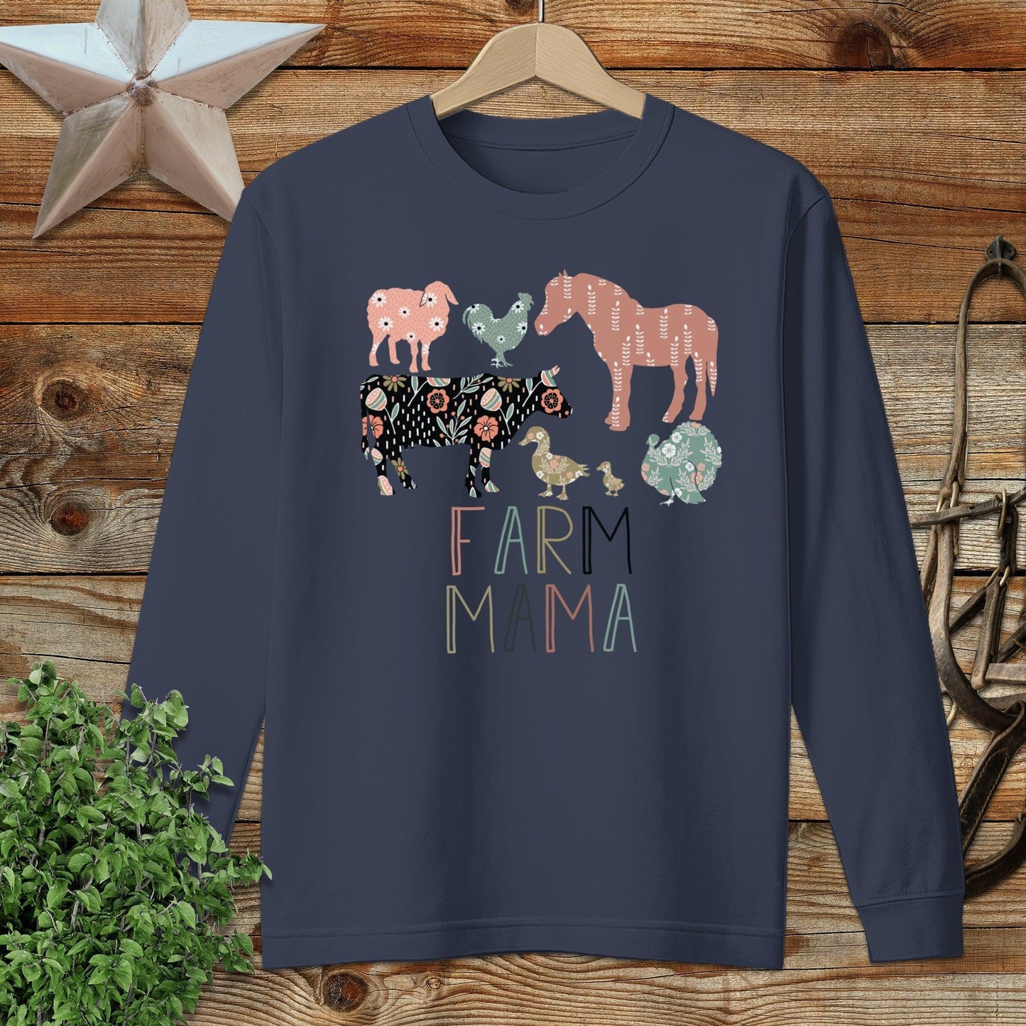 Farm Mama Pattern Long Sleeve Tee