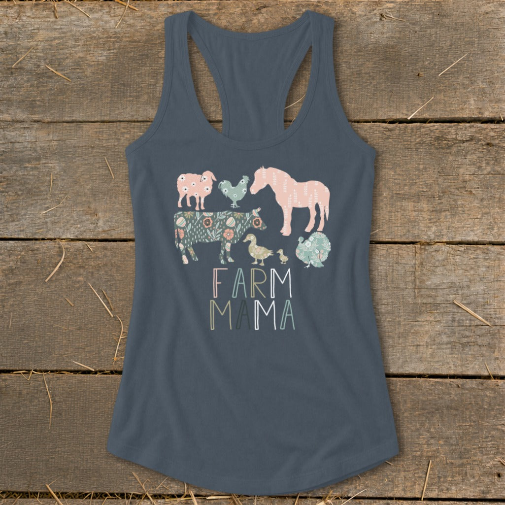 Farm Mama Pattern Racerback Tank